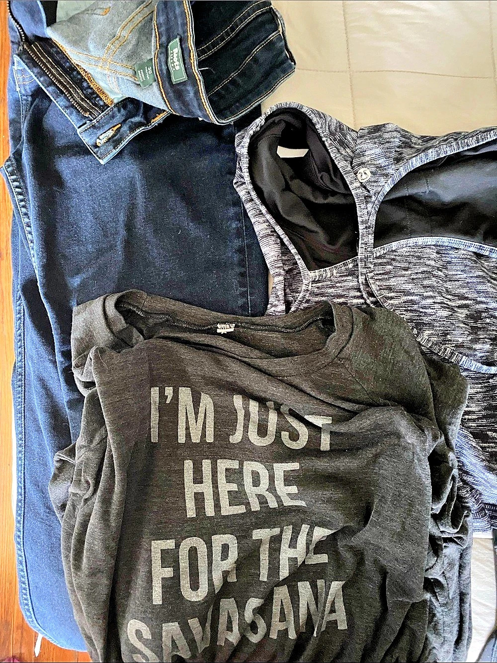 Roots jeans yoga sweatshirt and lulu lemon yoga tank